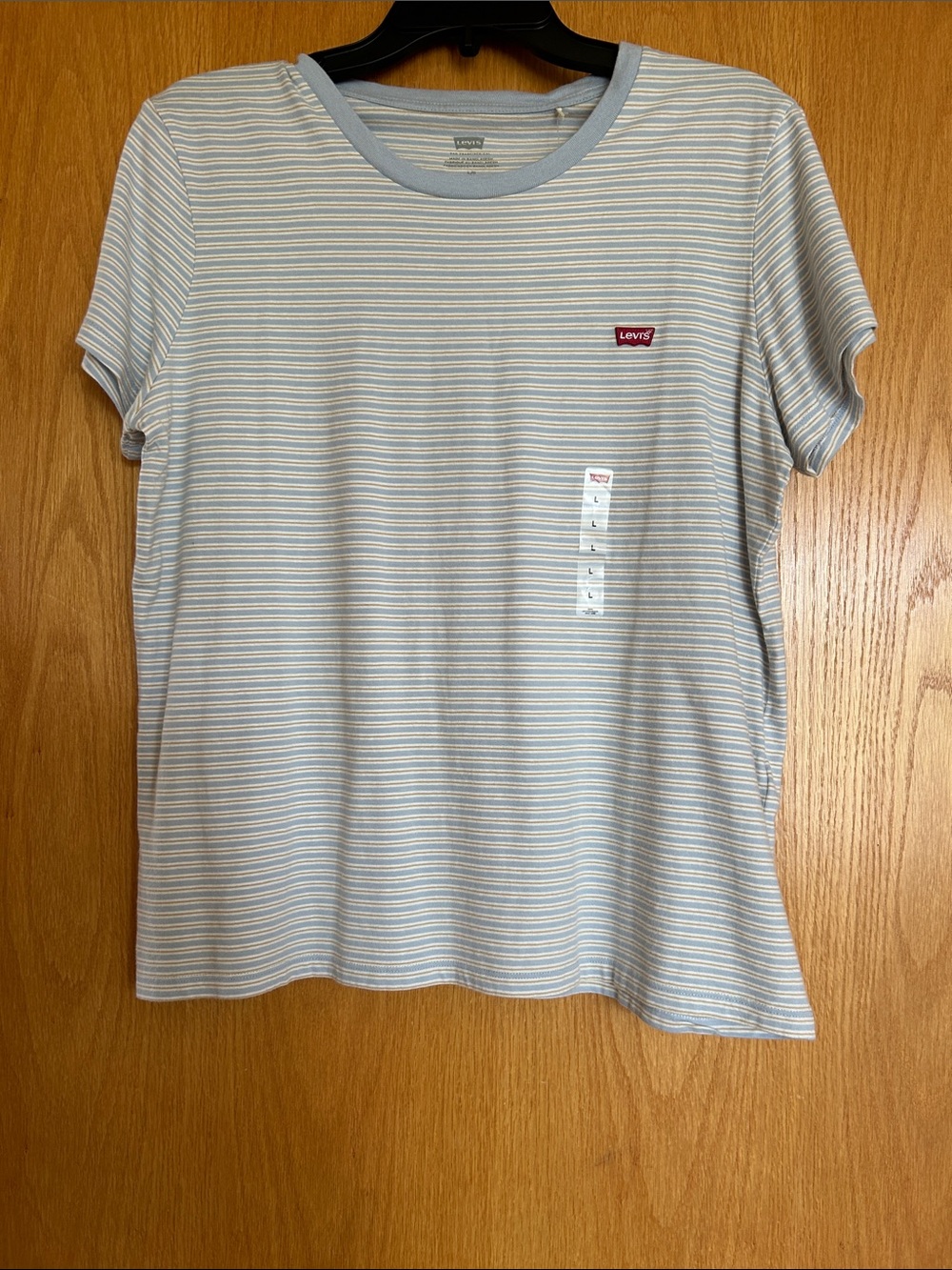 Levi's Light Blue, tan  and White Striped Crewneck Tee